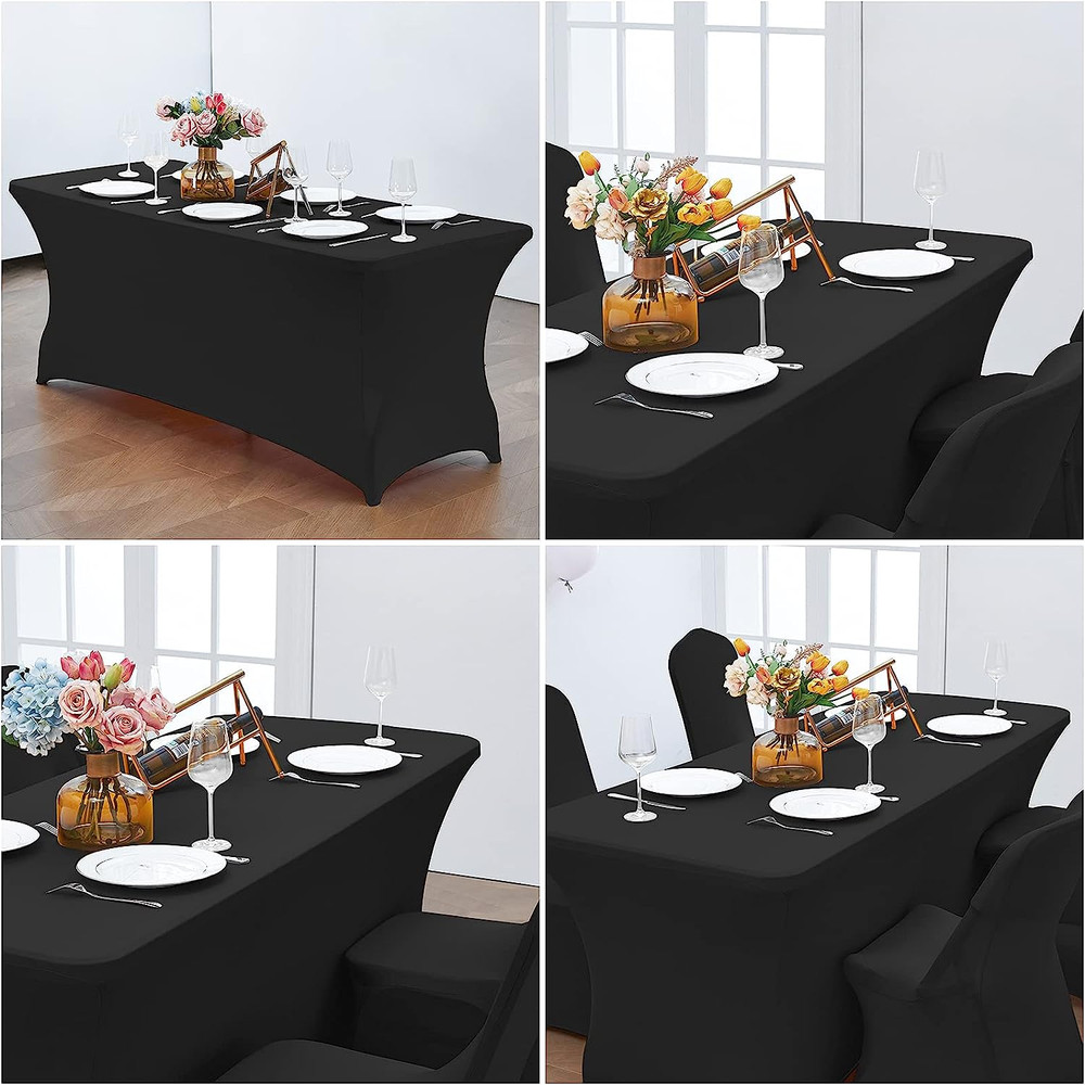 6FT Stretch Spandex Table Cover for Rectangular Fitted Folding Tables, Wrin