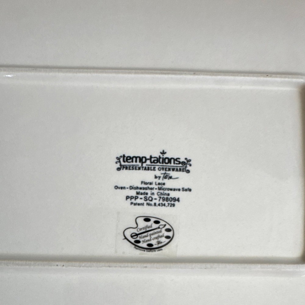 Temp-tations Floral Lace Ceramic Rectangular Platter White Red