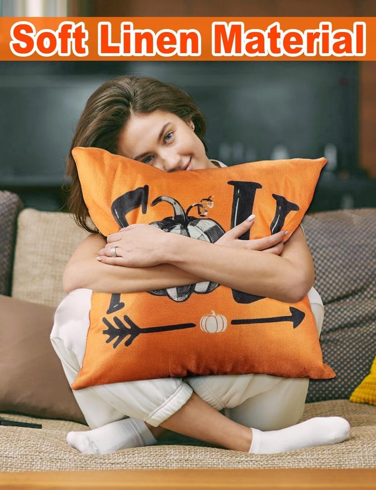 Fall Decorations Flowers Pumpkins Maple Leaf Pillow Covers Gift 4PCS 18''x18''