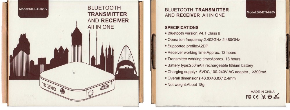 TX RX SK-BTI-020V2-in-1 Bluetooth Audio Transmitter and Bluetooth Audio Receiver