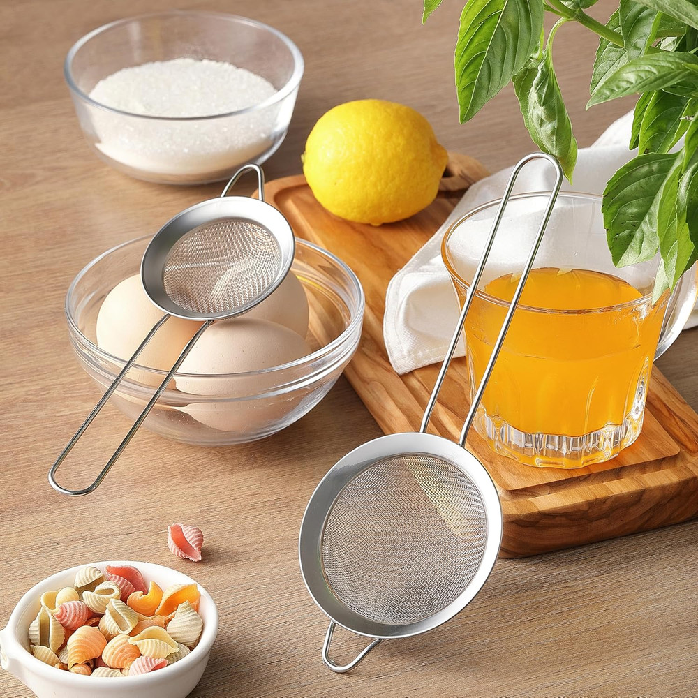 2 Pack Fine Mesh Strainers, Mini Stainless Steel Strainer with Handle for Kitche