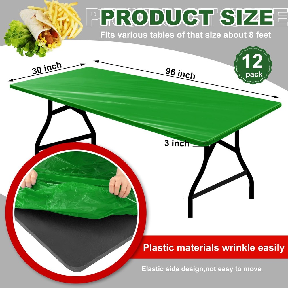 Boao 12Pcs Disposable Plastic Tablecloths Fitted Waterproof Rectangular for Part