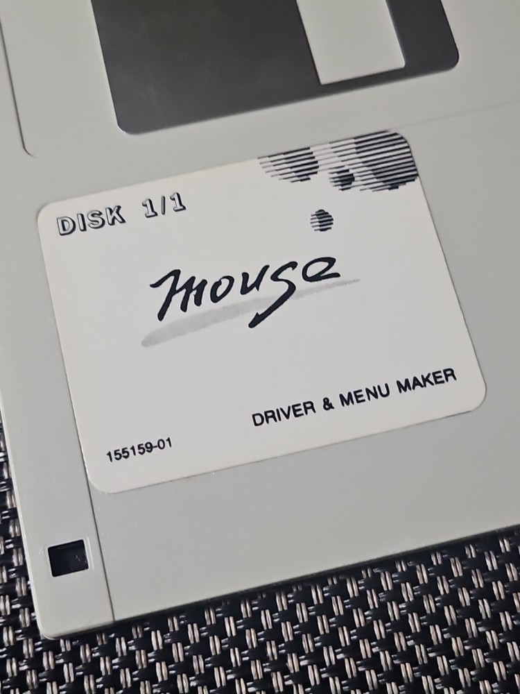 5.25" floppy disk labeled "Disk 1/2 Mouse Driver 155159-01 Untested Buying As Is
