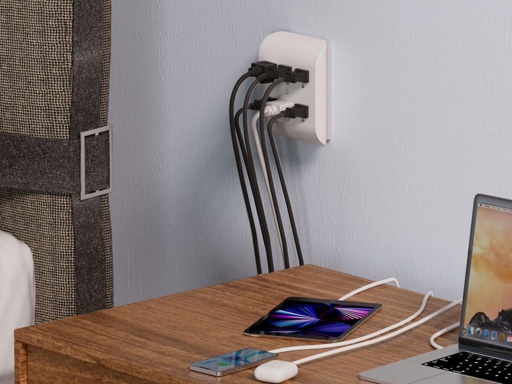 Space-Saving 6-Outlet Wall Tap with Central Anchor – Plug All Your Devices