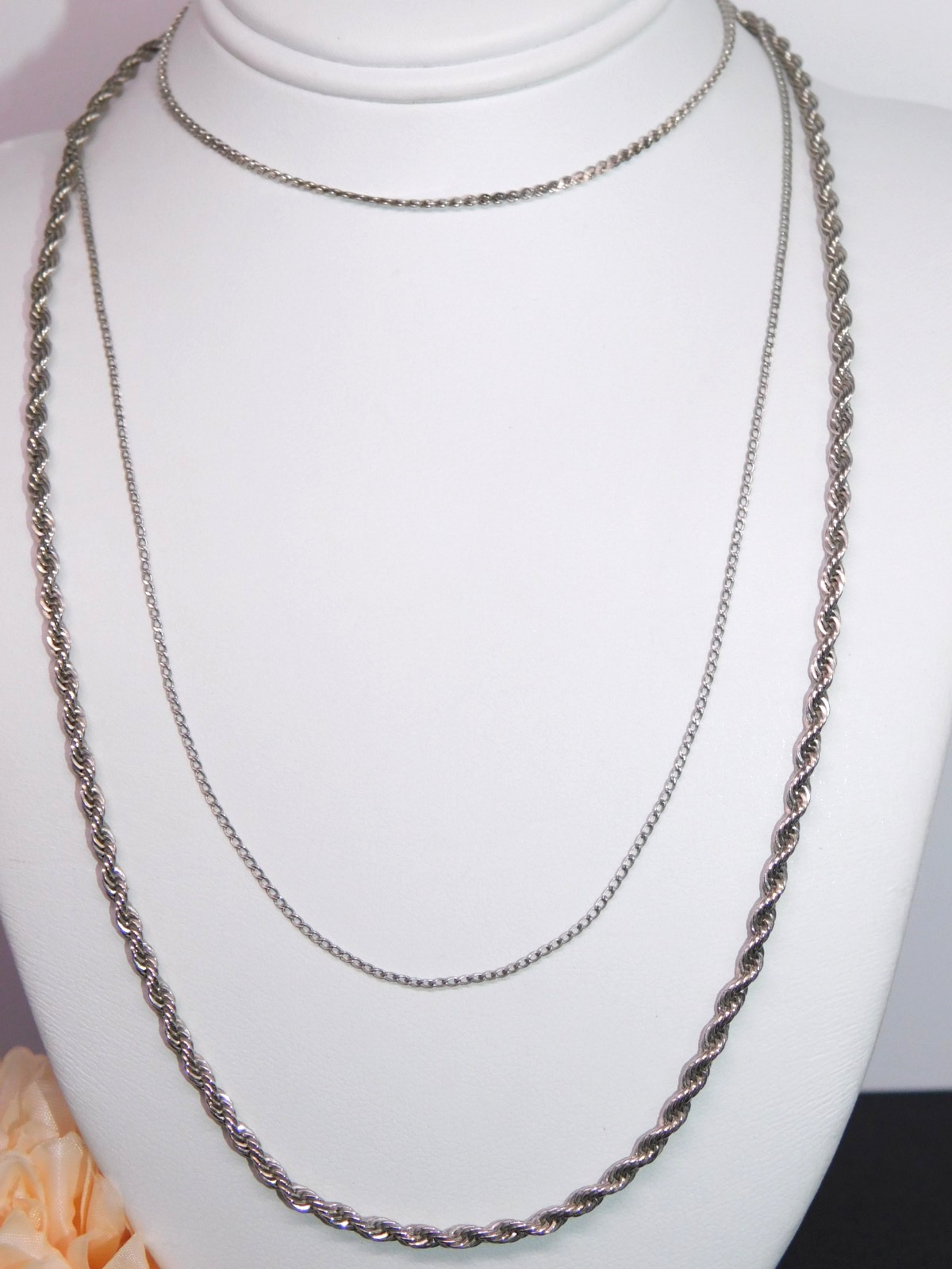 Vintage TRIFARI Silver Tone Rope Chain Choker Necklace & Bracelet Lot