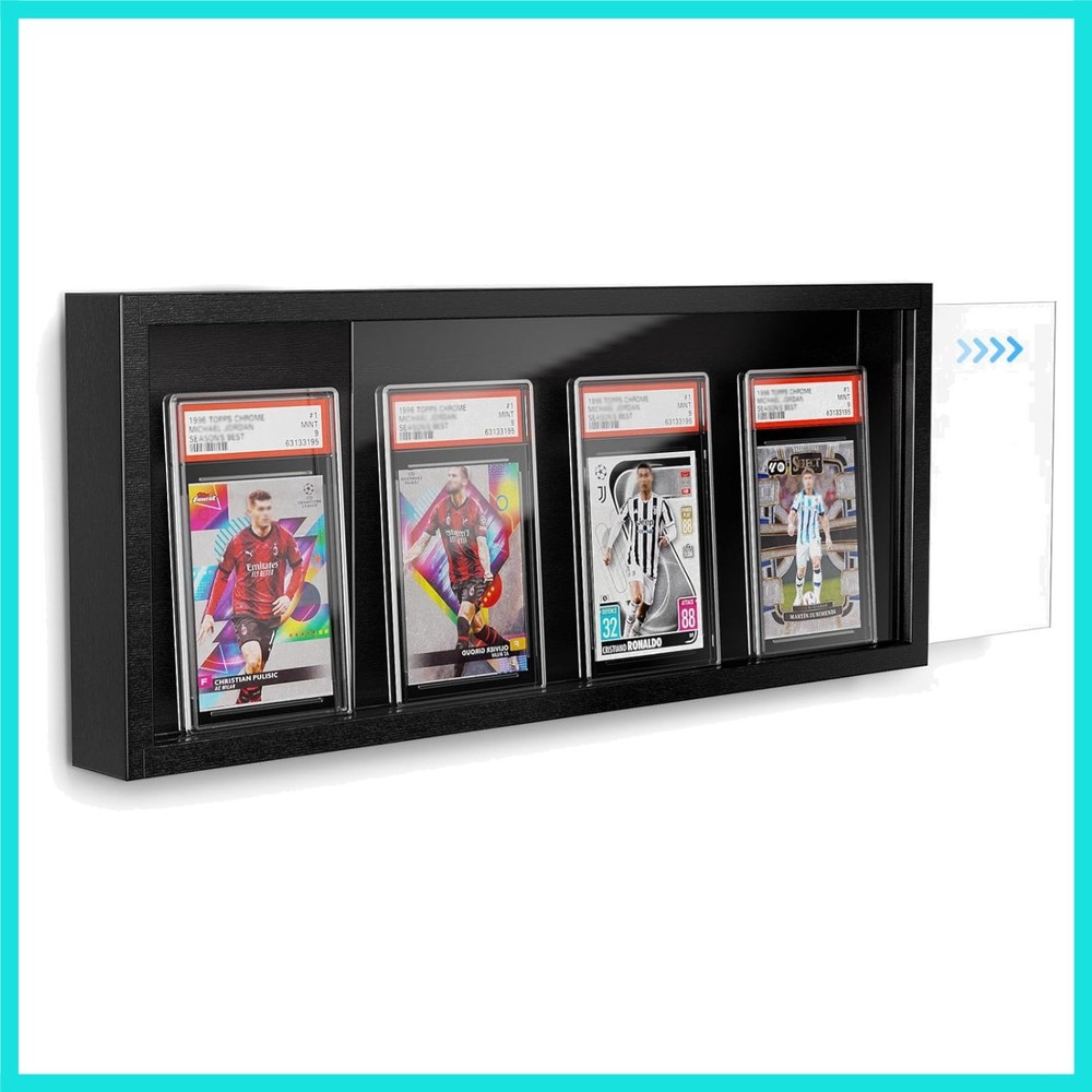 Trading Card Display Frame Wall Mount, Wooden Baseball with Clear View, Grade...