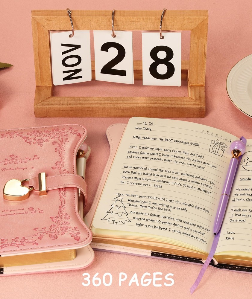 Lock Diary Journal with Keys Gold Edge Pages B6 Refillable Notebook Pink