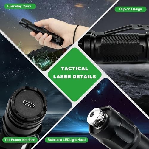 High Power Green Laser Pointer, Tactical Long Range, Rechargeable, Adjustable Fo