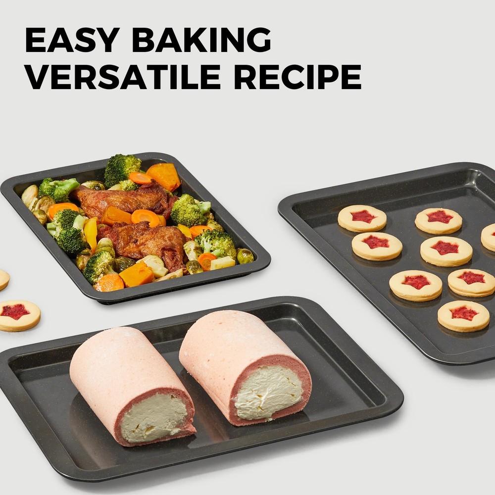 Ceramic Baking Sheet Pan Set, Cookie Sheet for Oven, Bakeware Dark Gray L/M/S