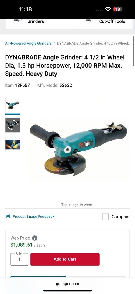 Dynabrade Model 52632 4 1/2” Angle Grinder