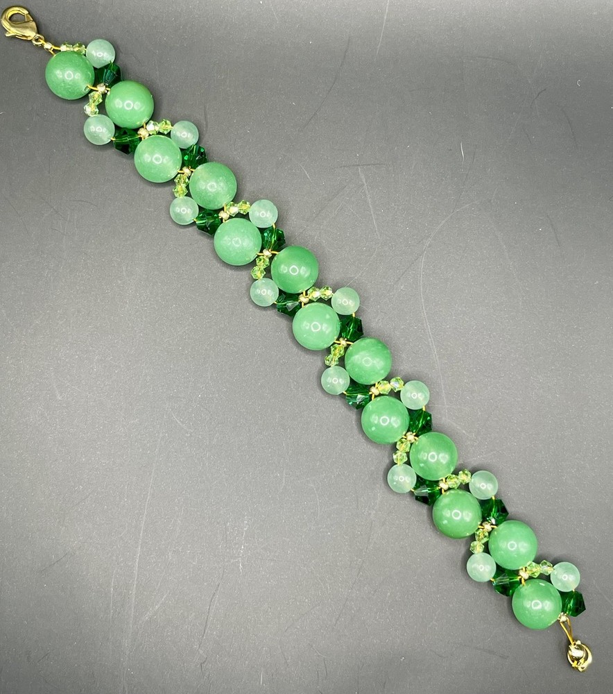 Handmade Beaded bracelet.  Greens.