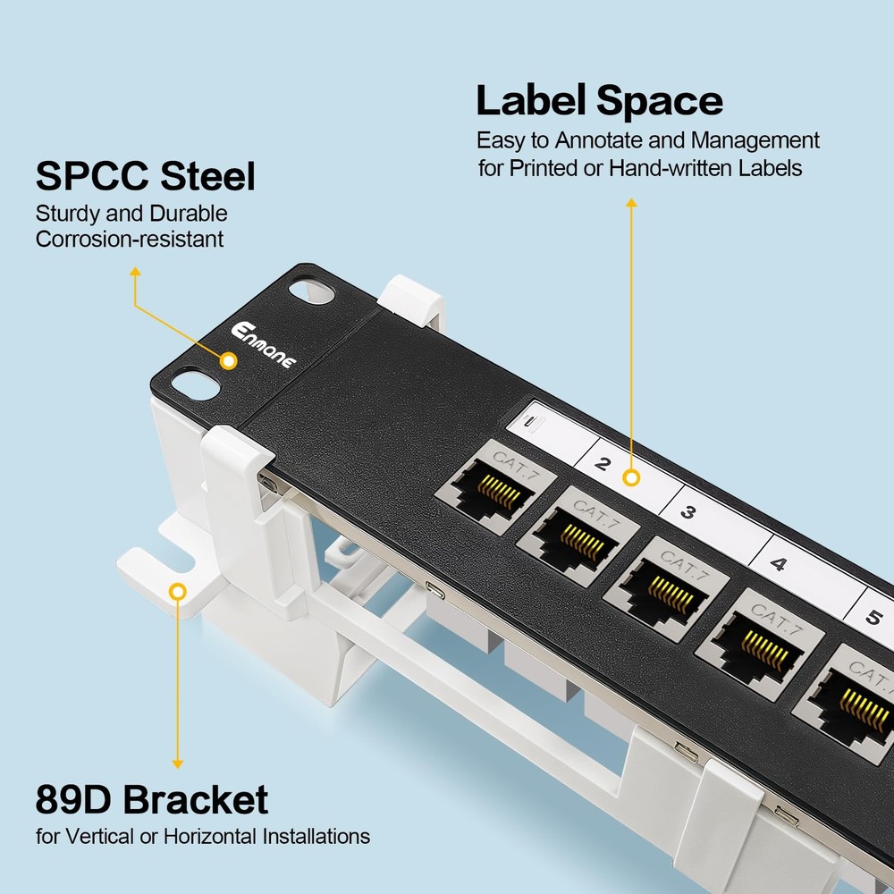 8 Port Patch Panel CAT7 Keystone Coupler Shielded Wall Mount 10 Inch 89D Rack