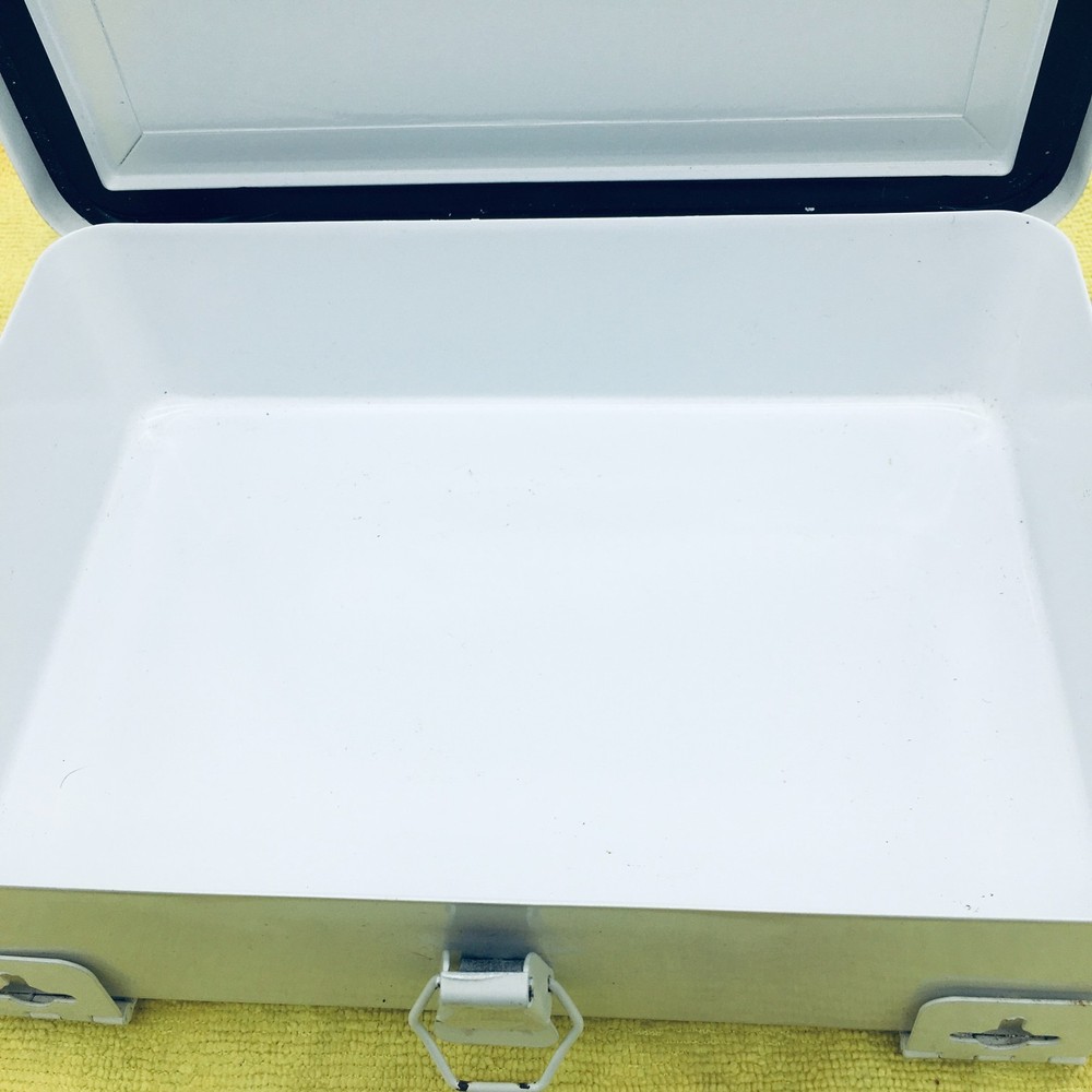 Vintage White Solid Steel Container Storage Tool box 7"X10" Medium