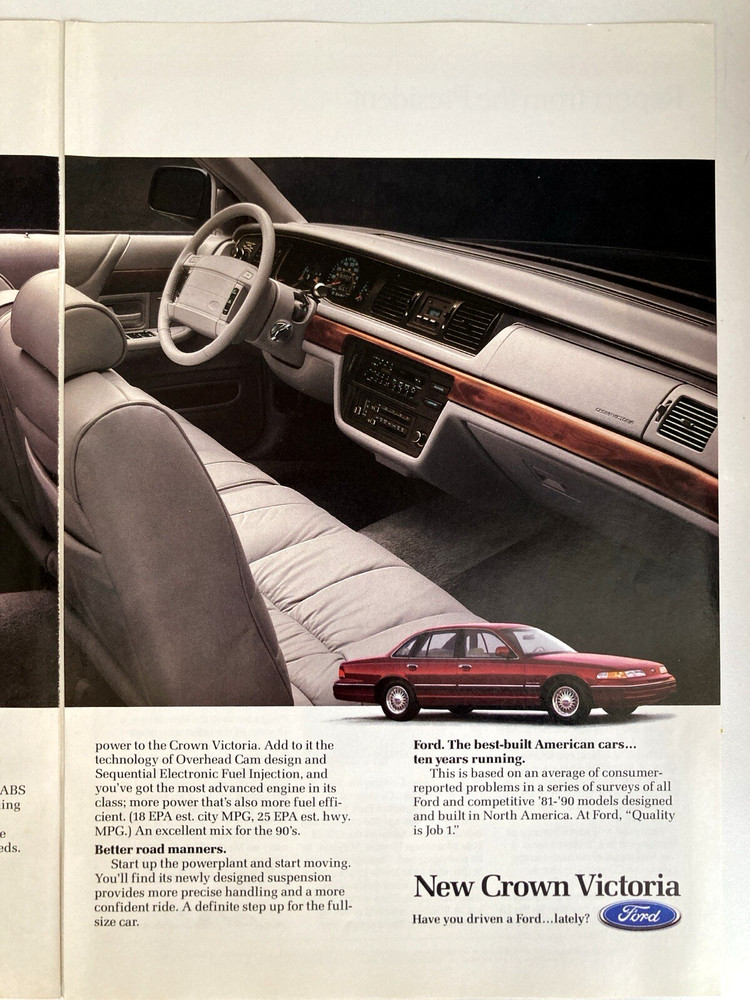 1992 Ford Crown Victoria Two Page Print Ad Red