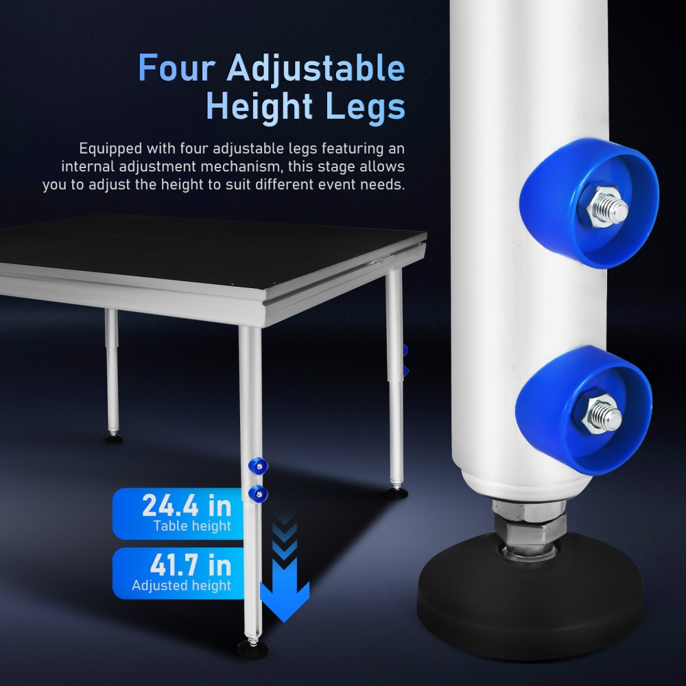 TOYANDONA Portable Stage with Height Adjustable Riser 24" -40" Platform Modular
