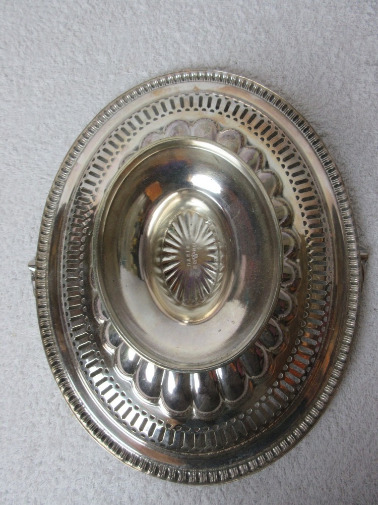 Antique Silver Plate Cut Flower Dish with Fold Down Handle. Engraved 1908 - 1924