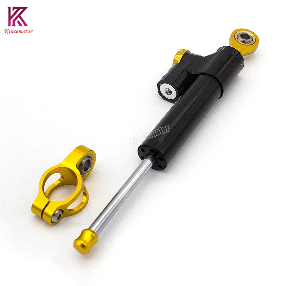 Motorcycle Universal CNC Adjustable Steering Damper Stabilizer Safety Black&Gold