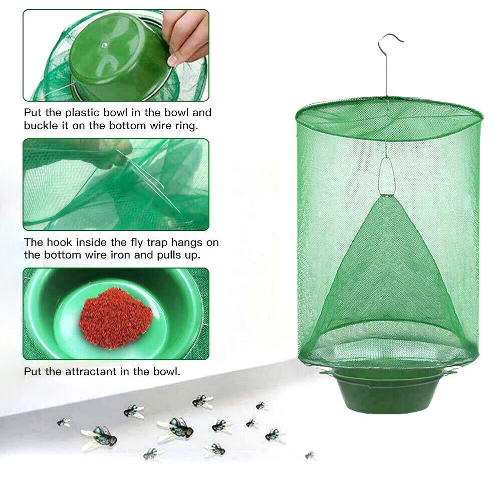 4PCS Ranch Fly Trap Bag Reusable Catcher Killer Cage Net Pest Bug Hanging Catch