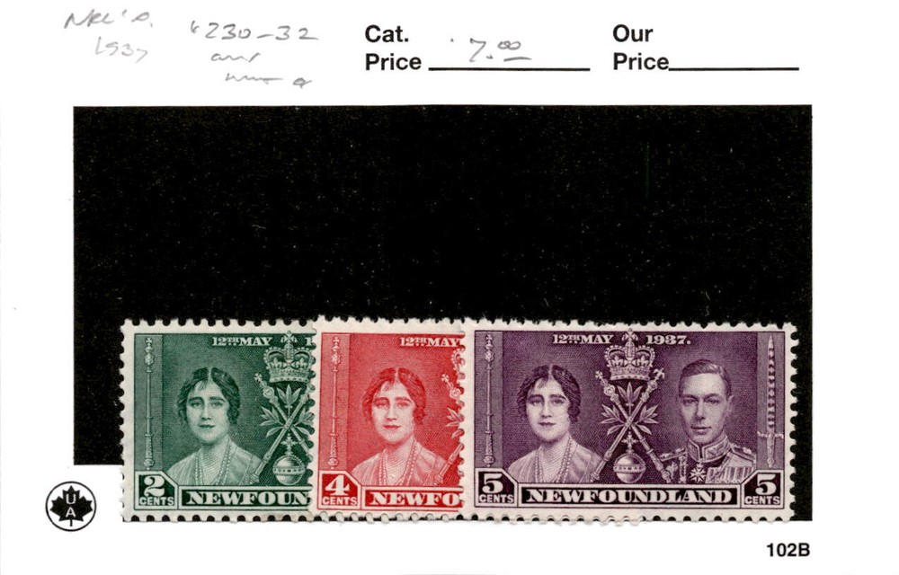 Newfoundland, Postage Stamp, #230-232 Mint Hinged, 1937 (AB)