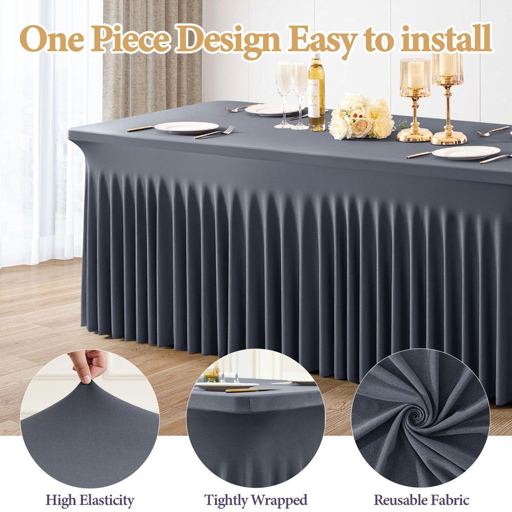 2 Packs Grey Spandex Tableclothes for 8 Foot Rectangle Table, Spandex Table C...