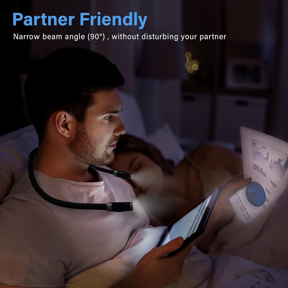 Rechargeable LED Neck Reading Light, Book Lights for Reading in Bed, 3 Bright...
