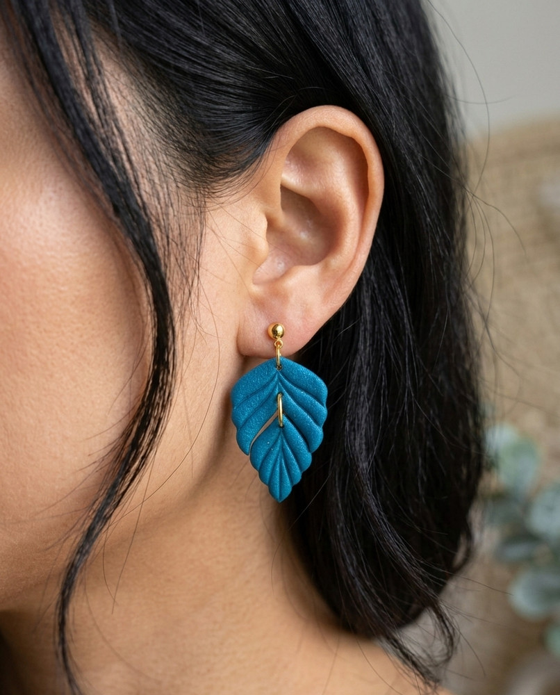 Handmade Polymer Clay Leaf Dangle Earrings