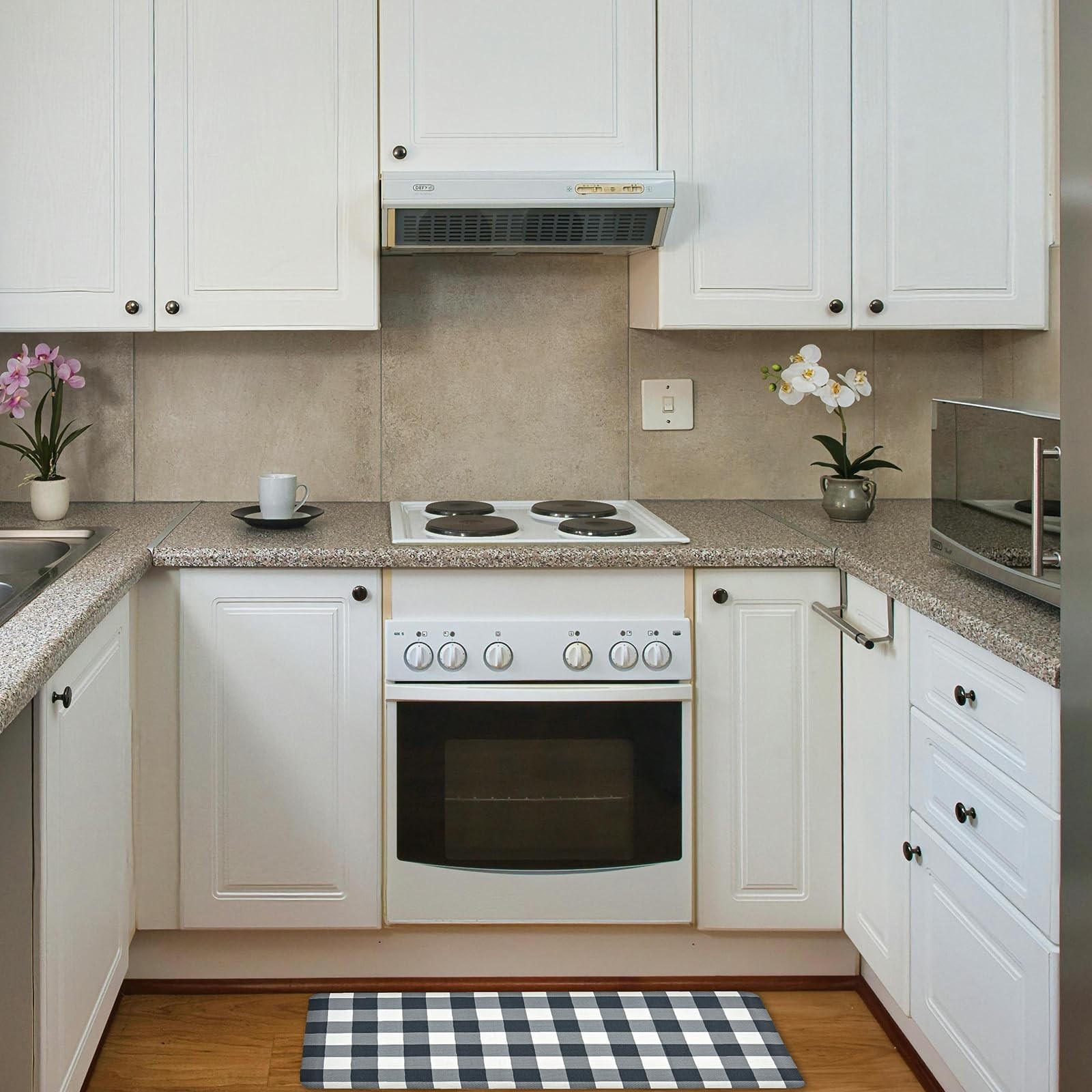OnesCosy Anti Fatigue Kitchen Rugs 39"L x 17.3"W x 0.5"Th, Plaid Black