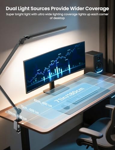 LED Desk Lamp with Clamp, Adjustable & Remote Control, Puzzle Light Dual Light