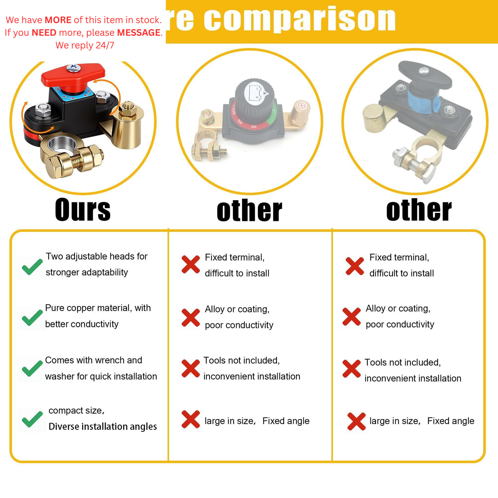 Car Battery Shut-Off Switch, Disconnect Switch with Knob Control,...