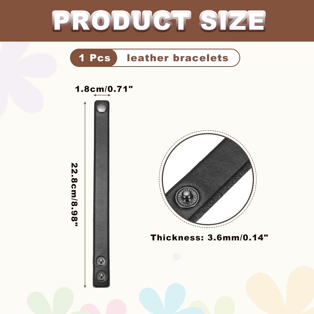 Plain Buckle Snap Leather Bracelets Leather Snap Bracelets, Black