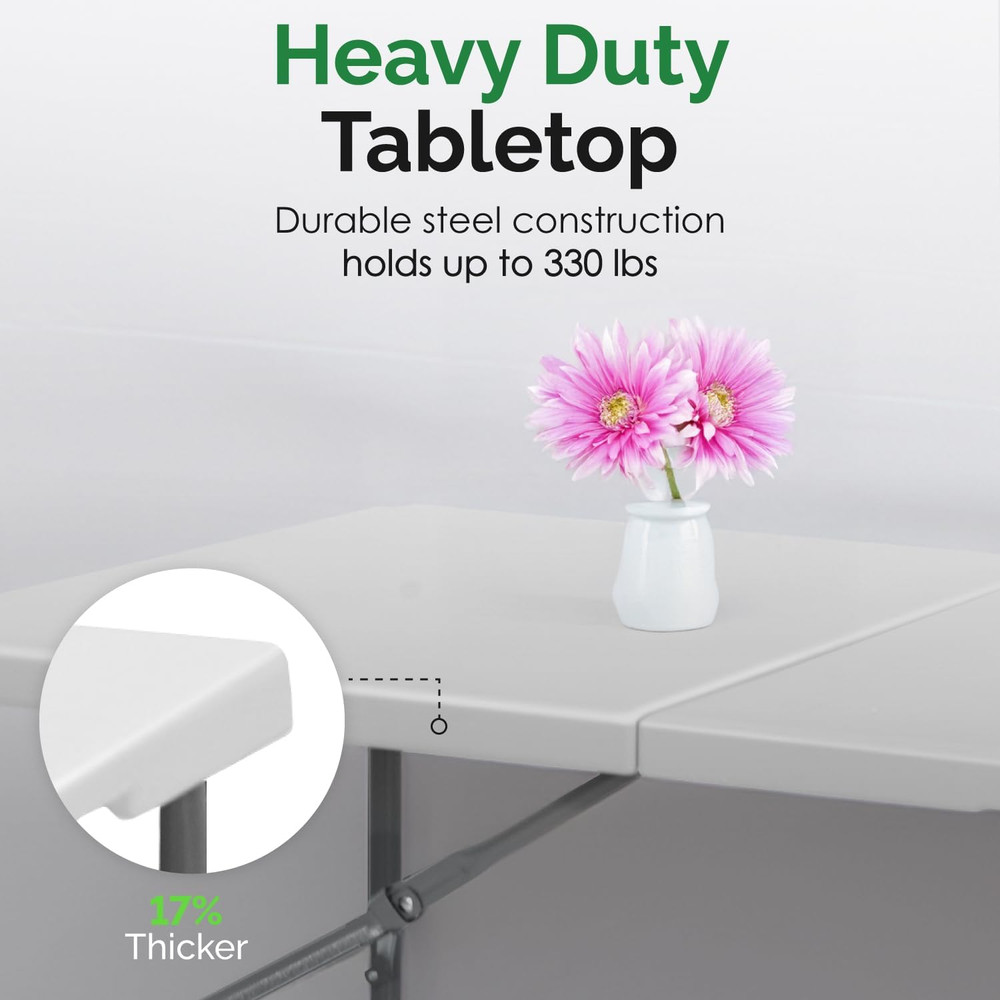 White 8Ft Folding Table with Handle | Heavy-Duty Foldable Table | Portable Table