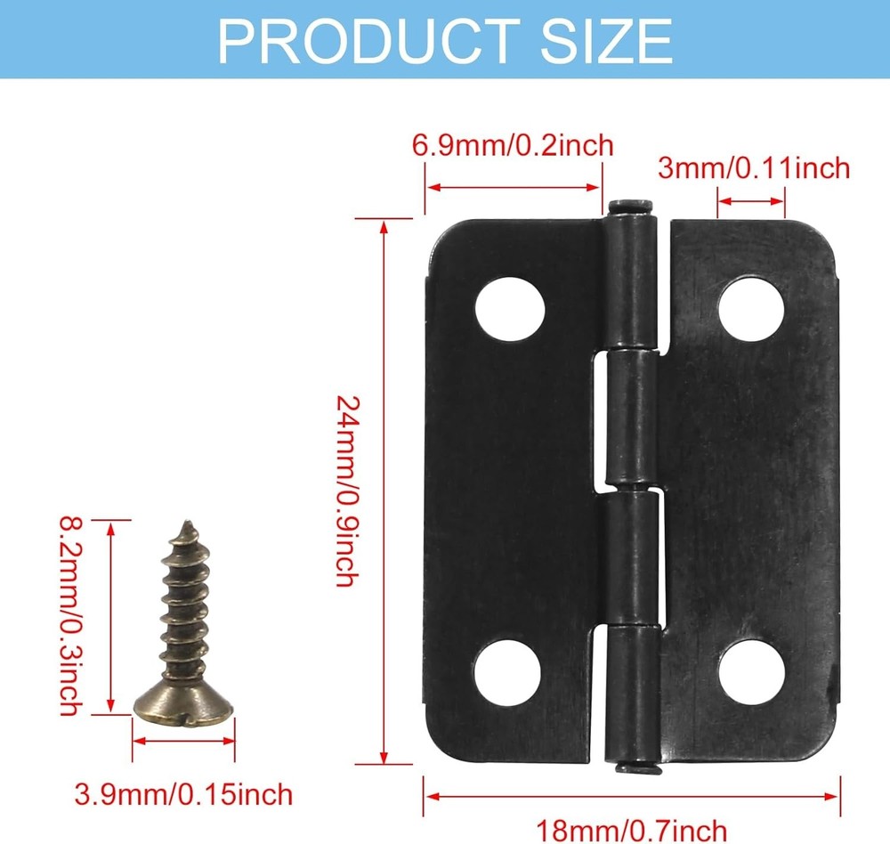 Durable 24Pcs Black Butt Hinges - Compact 1" x 3/4" for Various Applications