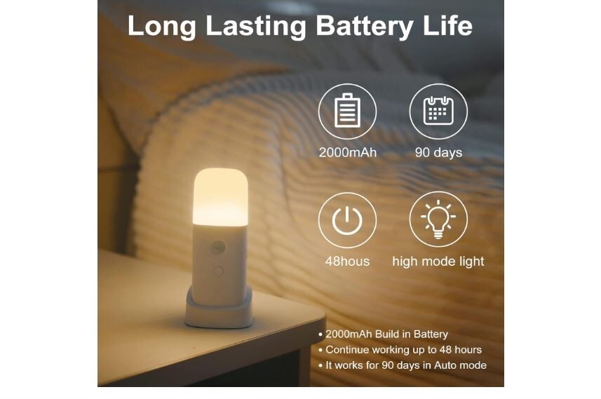 Rechargeable Motion Sensor Night Light Battery Operated nightlights Dimmable ...