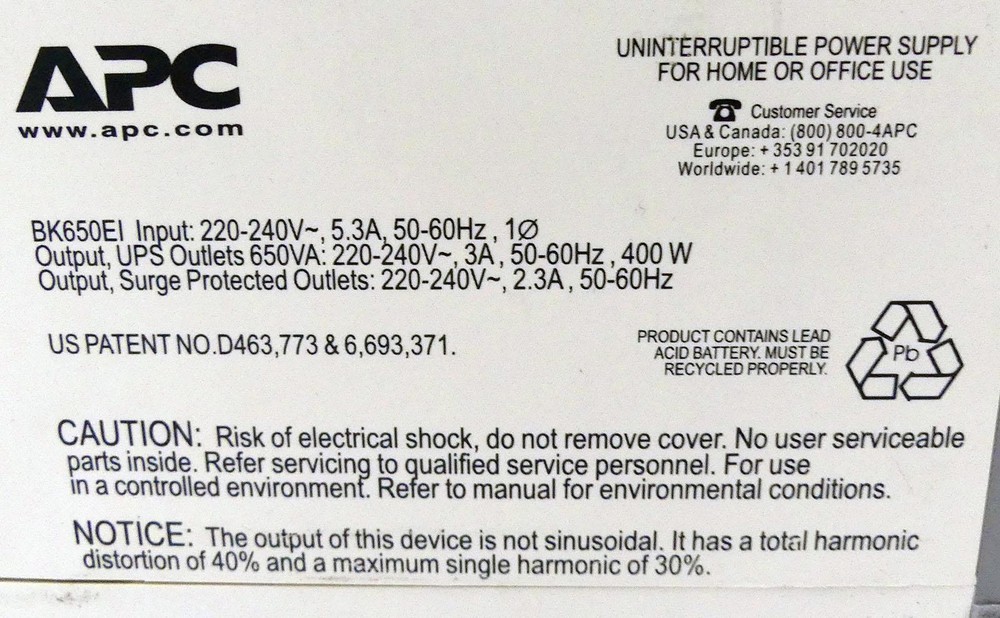 APC BK650EI Uninterruptible Power Supply -used-
