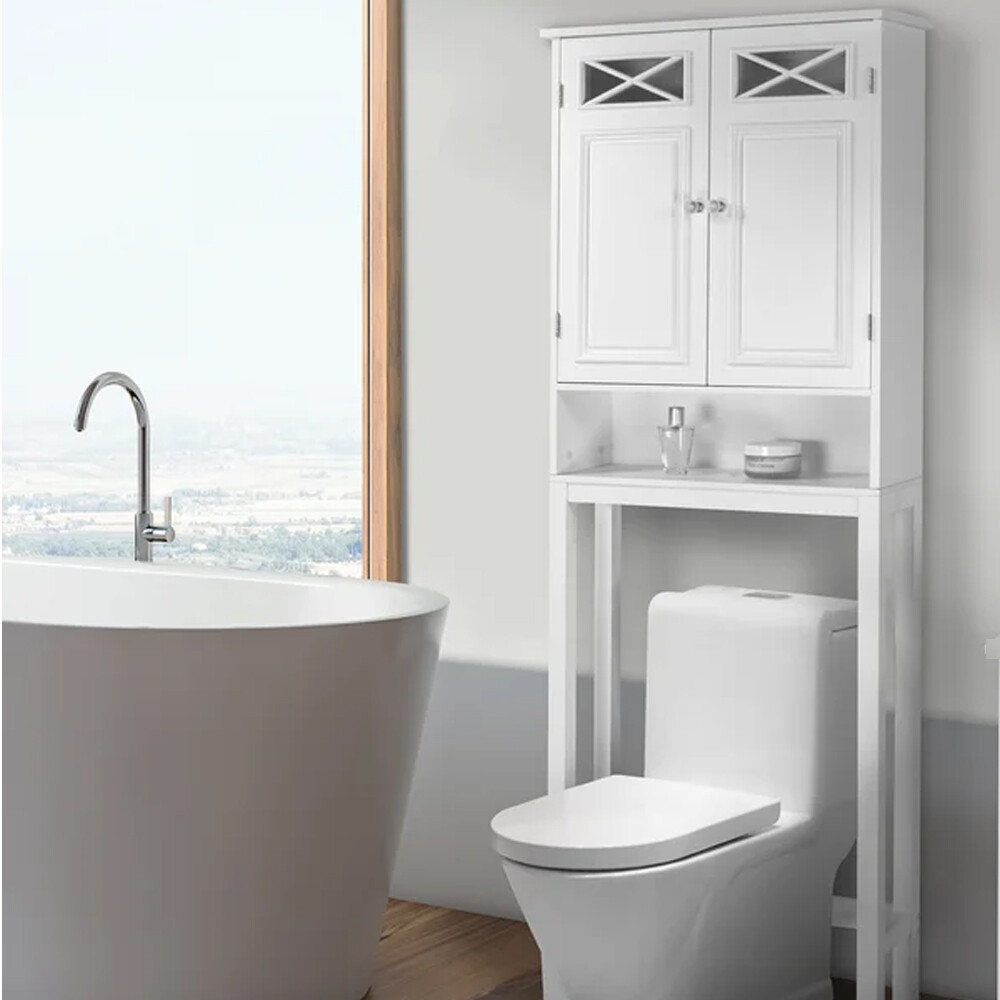 Over the Toilet Bathroom Storage Space Saver Cabinet White 68" H