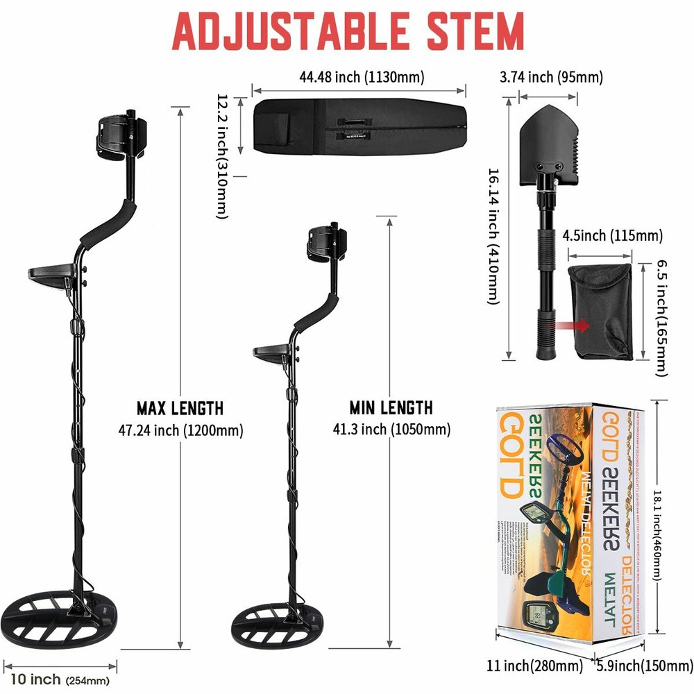 Multi-Frequency Metal Detector 11" DD Coil Waterproof Bundle Detector for Adults