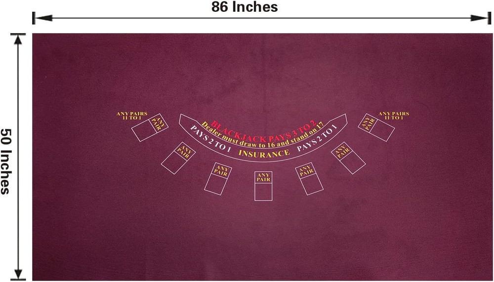 Rectangular 86'' X 50" Blackjack Tabletop Casino Felt Professional Grade Mat