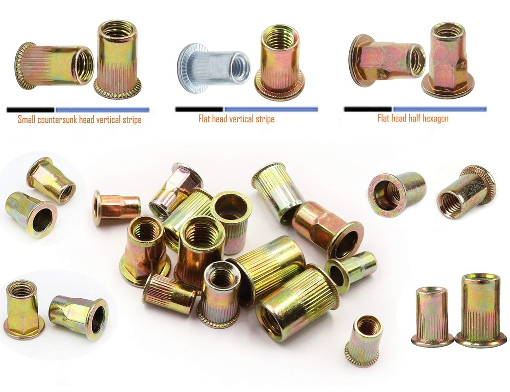 LBY 60pcs Carbon Steel Rivet Nuts, M6 Thread Insert Nutsert (Half-Hexagonal) ...