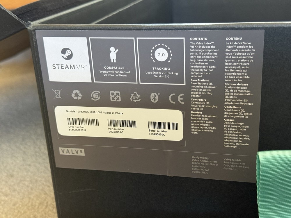 Valve Index Full Kit PC Console VR Headset With Original Box 2 Dead Pixels READ