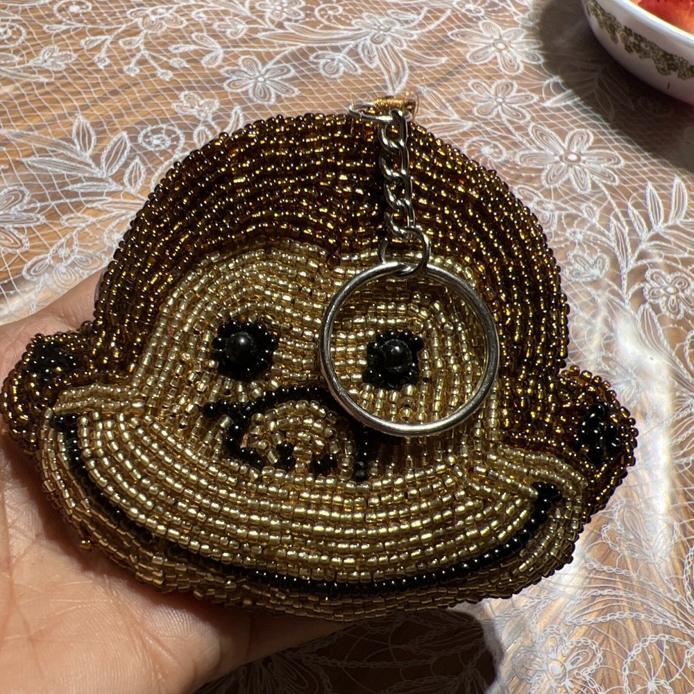 Vintage Brown Monkey Tiny Bead Change Purse