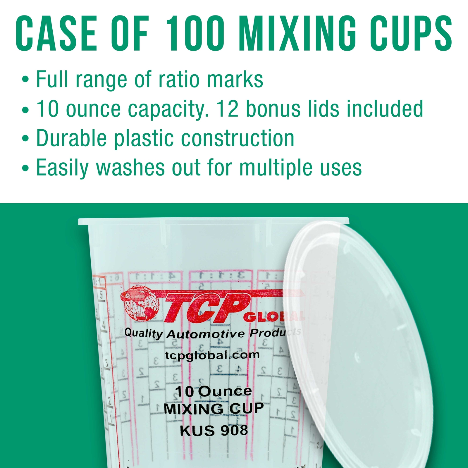 8-Ounce (1/2 Pint) Paint & Epoxy Mixing Cup Calibrated Ratios - 100 Cups/12 Lids