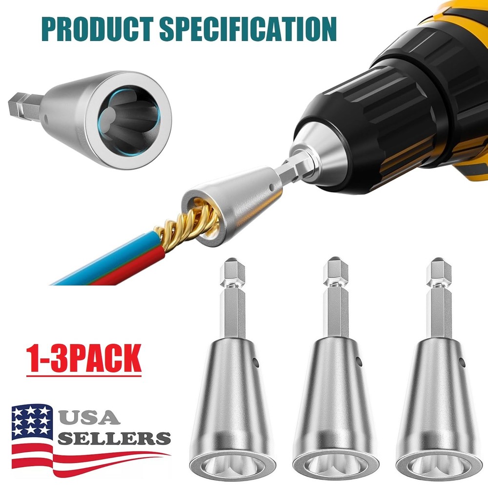 3Pcs Wire Nut Twister Connector Cable Twisting Tool for Electrical Power Drill