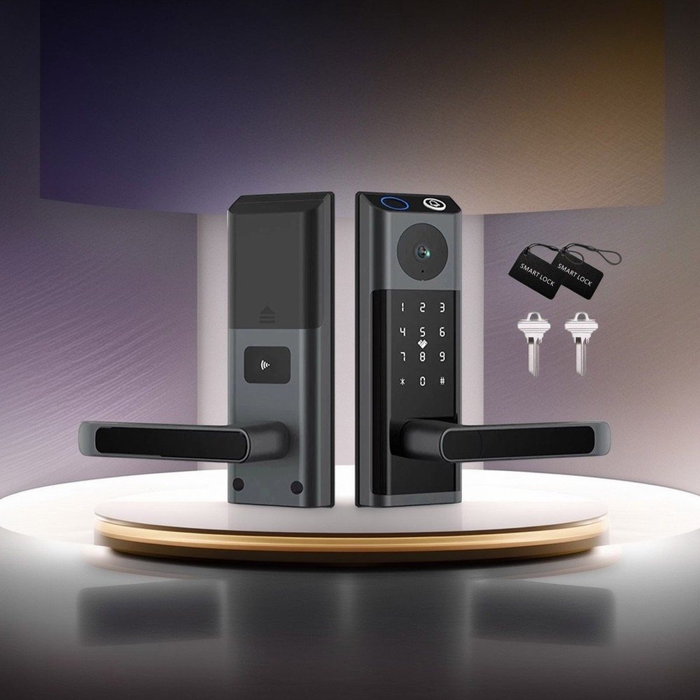 Smart Door Lock Fingerprint Camera Handle Keyless WiFi APP Control