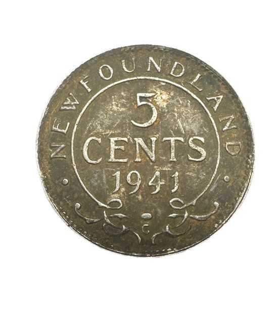 1941 Newfoundland Sterling Silver 5 Cents-Silver