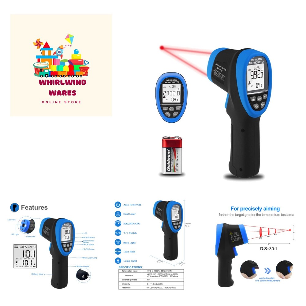 Versatile Laser Pyrometer -58℉ to 2732℉ Range with Carry Case for Professionals