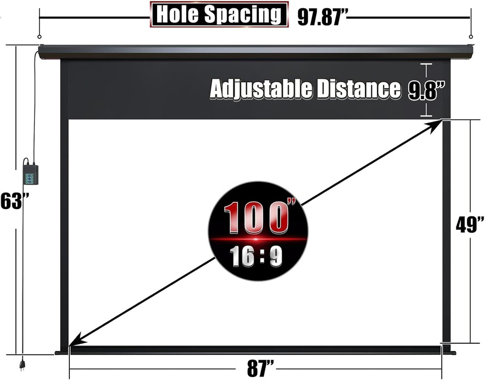 Fast Setup 100" Motorized Projector Screen - 160° Viewing Angle, Remote Ready