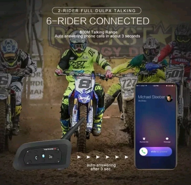 2PCS Ejeas V6 Helmet Intercom Headset Motorcycle 1.2KM Bluetooth 6 Rider IP65