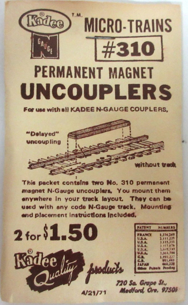 Kadee N Scale Permanent Magnet Uncouplers #310