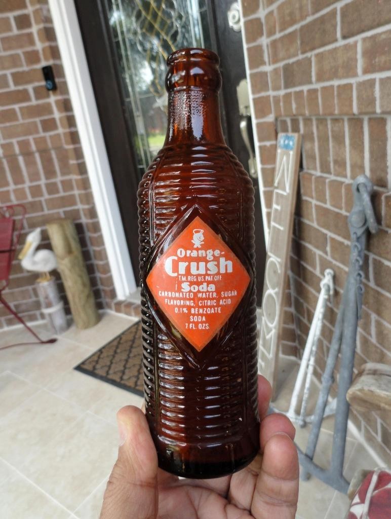 early Orange Crush BEEHIVE Ribbed AMBER Soda Bottle BIRMINGHAM, ALABAMA ALA