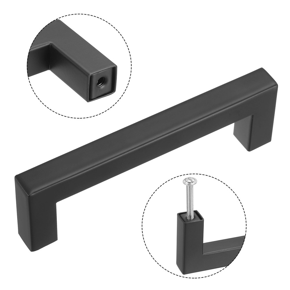 30 Pack Square Bar Drawer Handles, 4" Hole Center Kitchen Cabinets Pull, Black